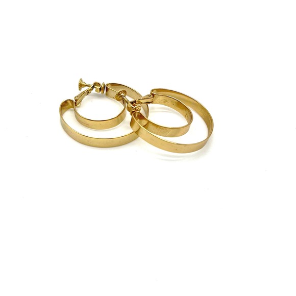 Napier Gold‎ Hoop Earrings Clip On Half Round Vintage Jewelry - Picture 1 of 4